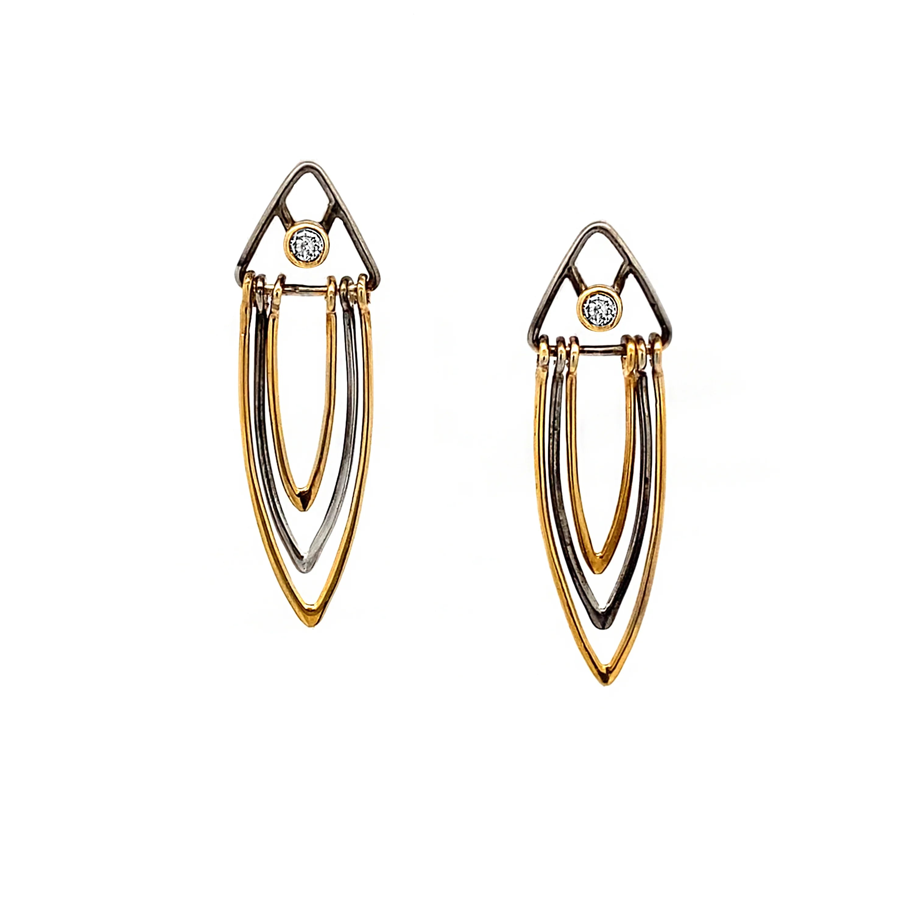 Black and 14k Gold Element Earrings with Diamond - Small - Q Evon Fine Jewelry