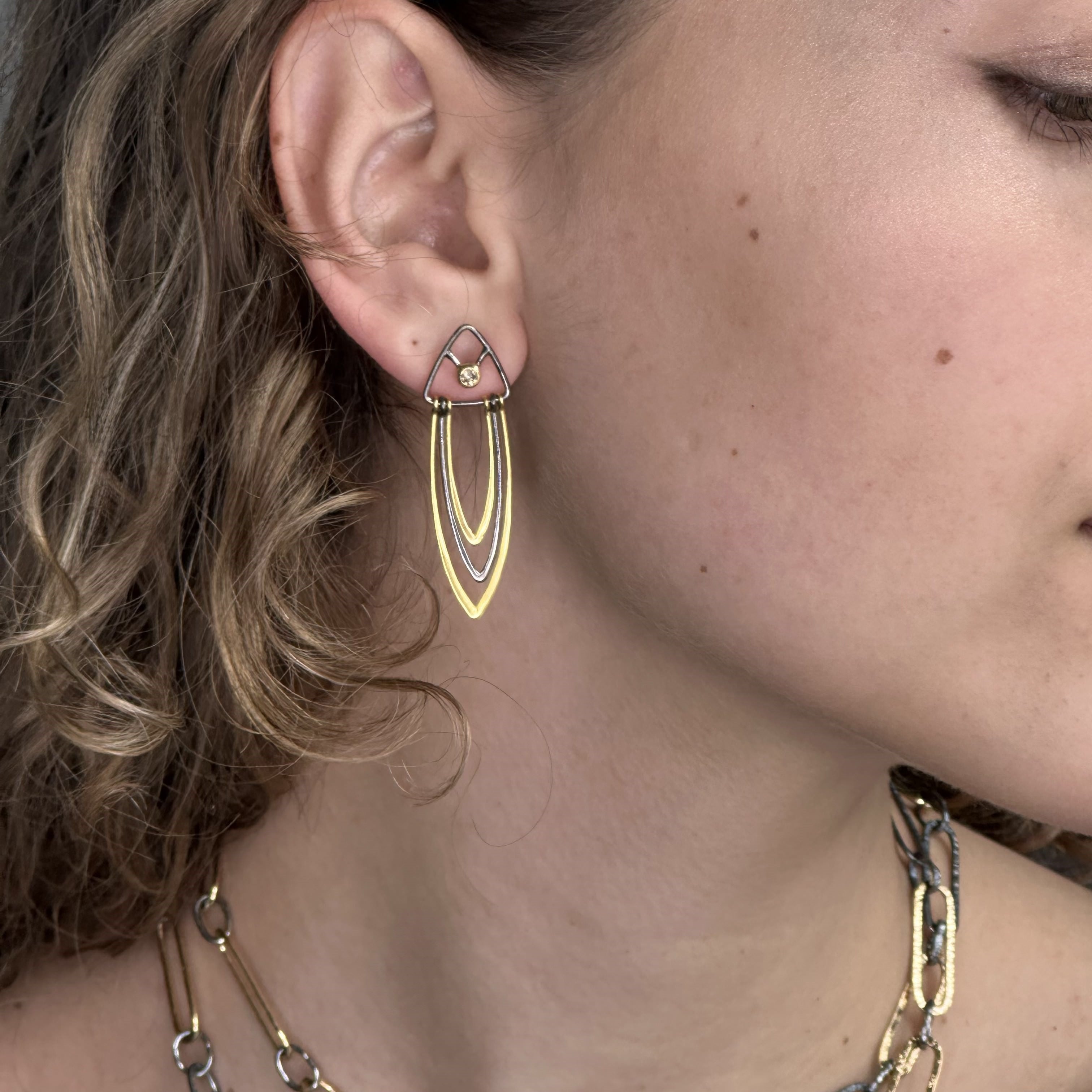 14k and Black Rhodium Element Earrings with Diamond