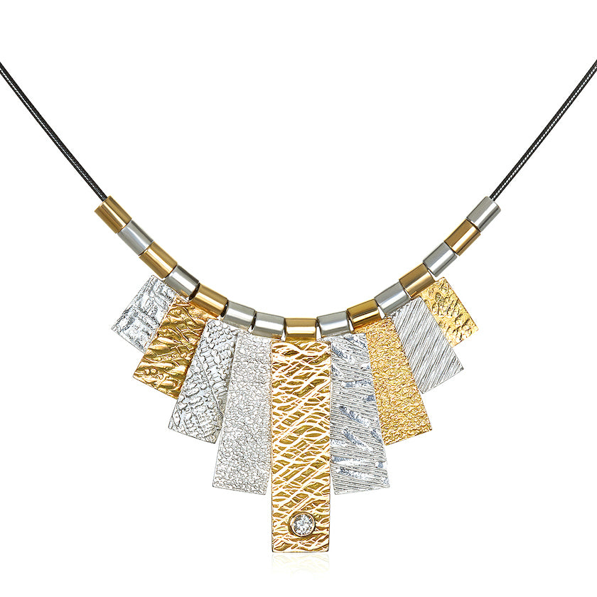 9 Tab Mixed Metal Necklace with Diamond - Q Evon Fine Jewelr