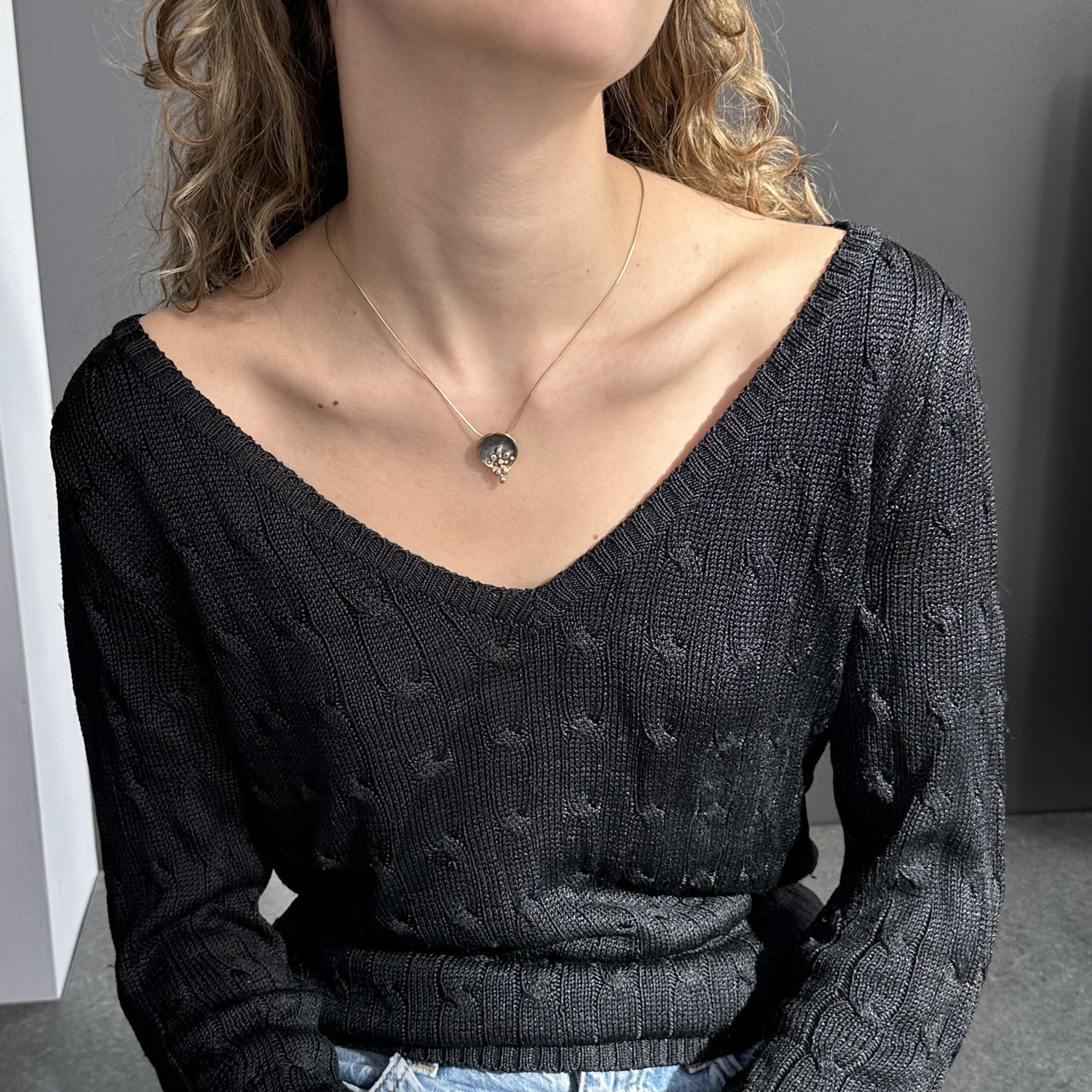 14k Black Rhodium Champagne Diamond Cascading Necklace