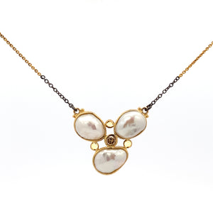 14k South Sea Keshi Pearl Necklace with Champagne Diamond