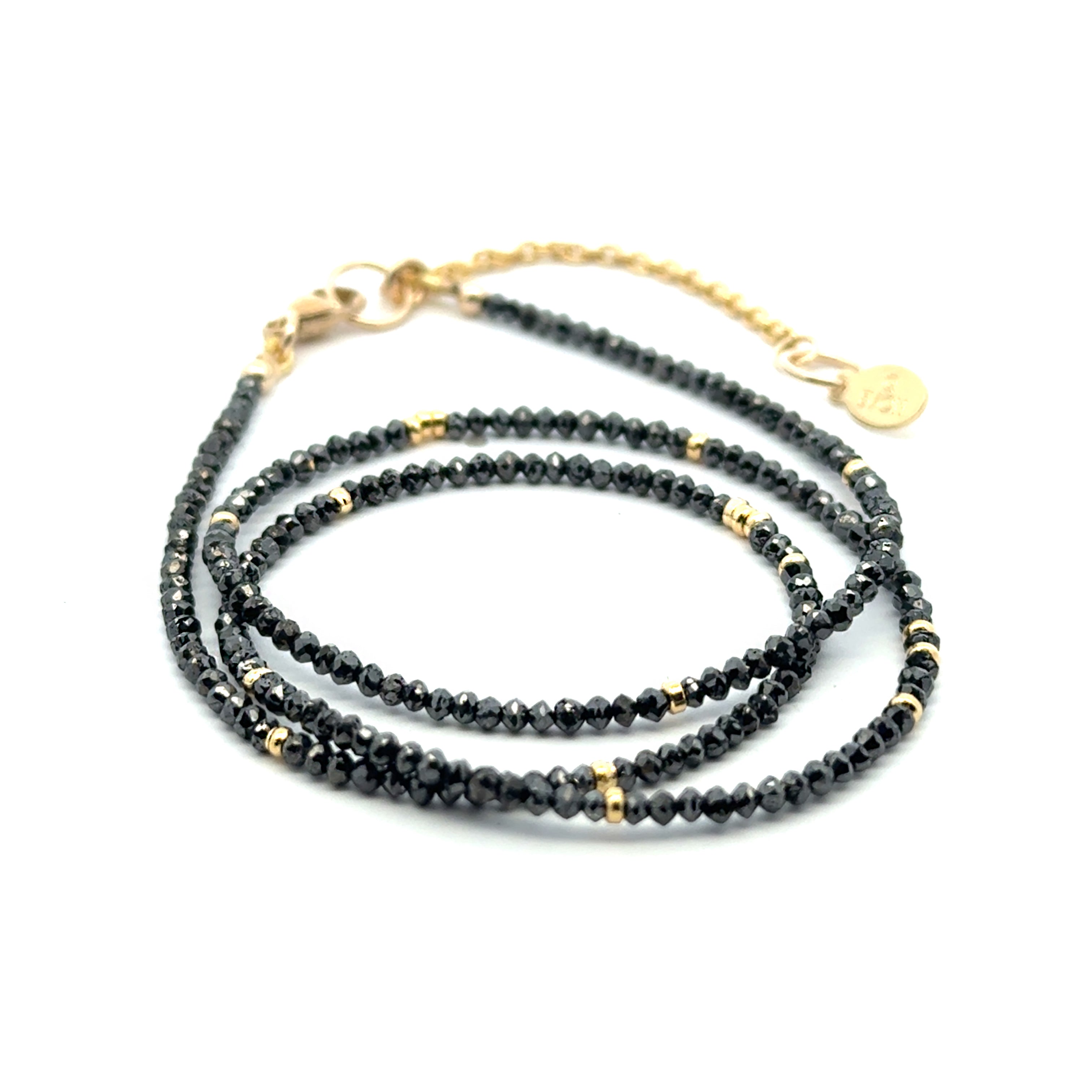 14k Black Diamond Beads Adjustable Necklace 12.1-15.2 tcw
