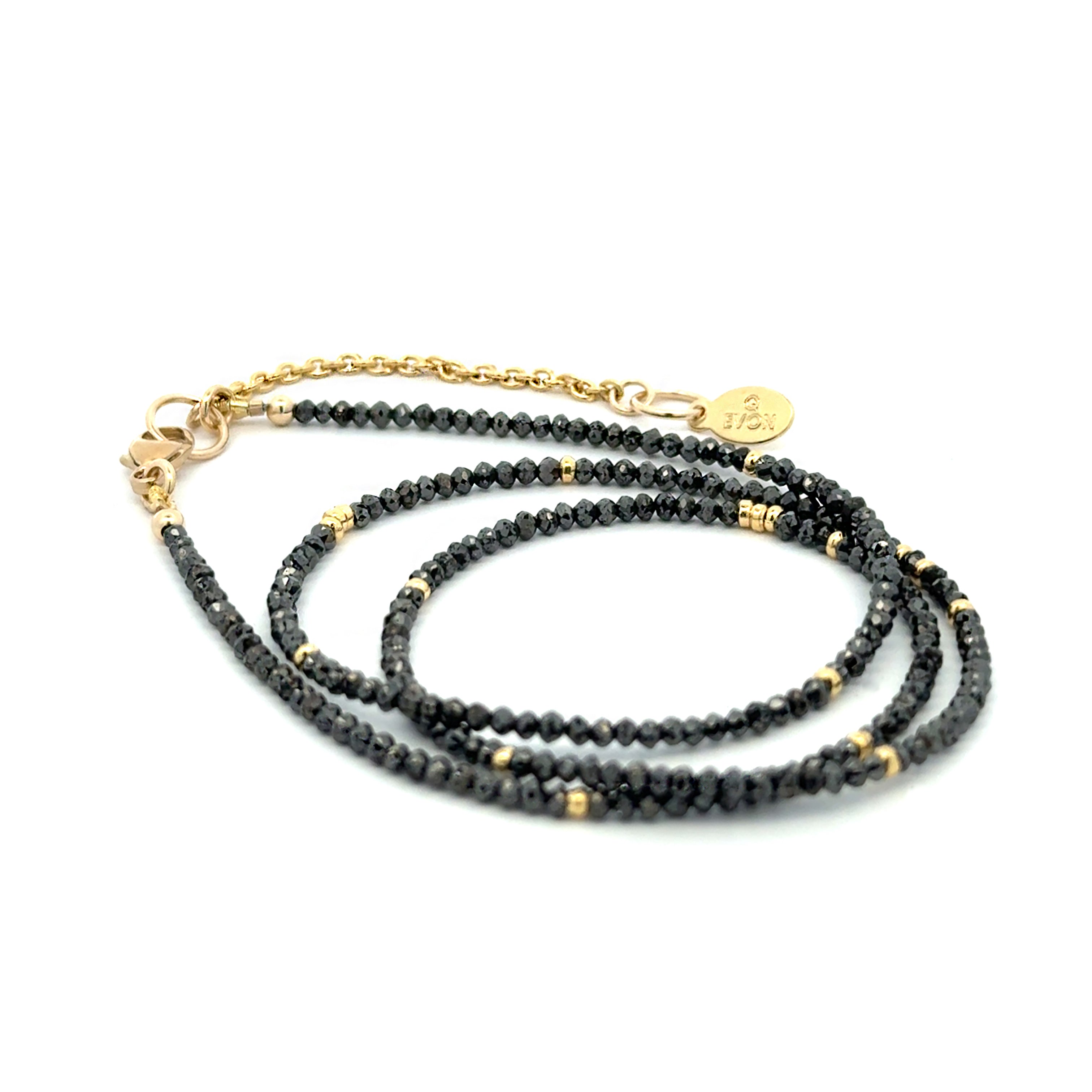 14k Black Diamond Beads Adjustable Necklace 12.1-15.2 tcw