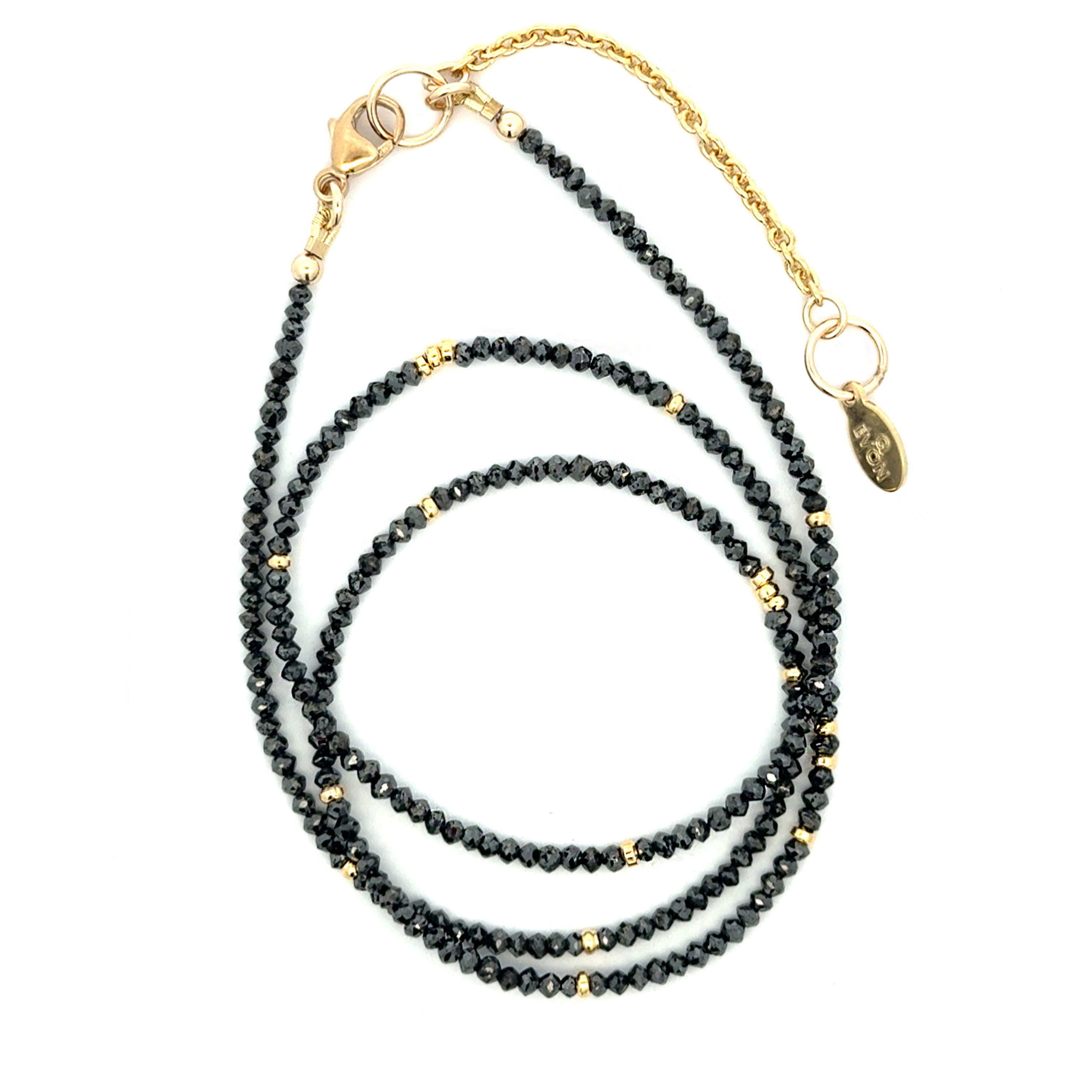 14k Black Diamond Beads Adjustable Necklace 14-15.5 tcw