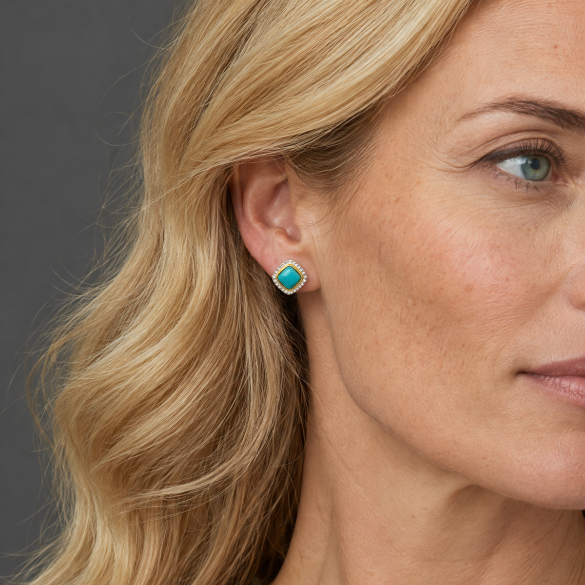 Turquoise Sterling Silver & 14k Gold Studs