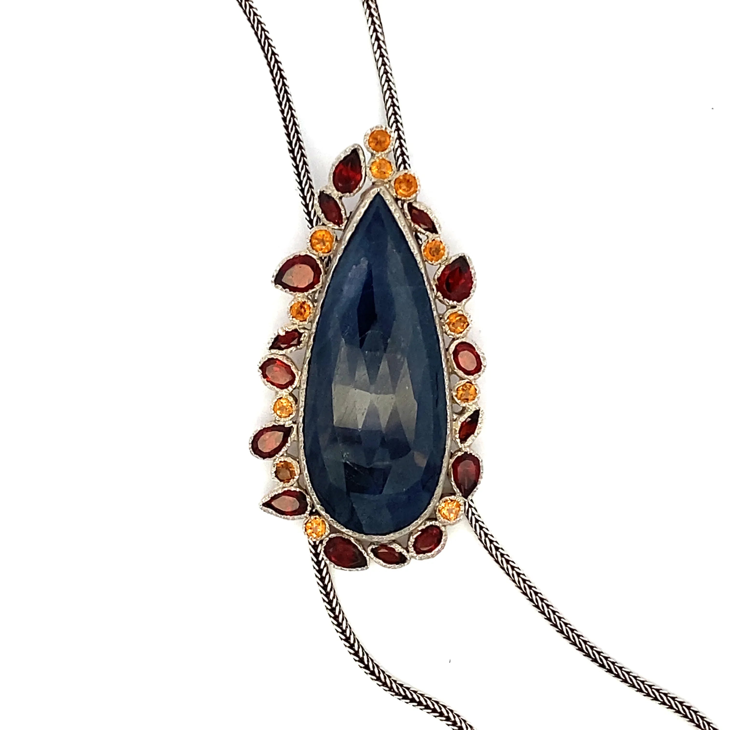 Contemporary Bolo - Blue Sapphire with Garnet - Q Evon Fine Jewelry