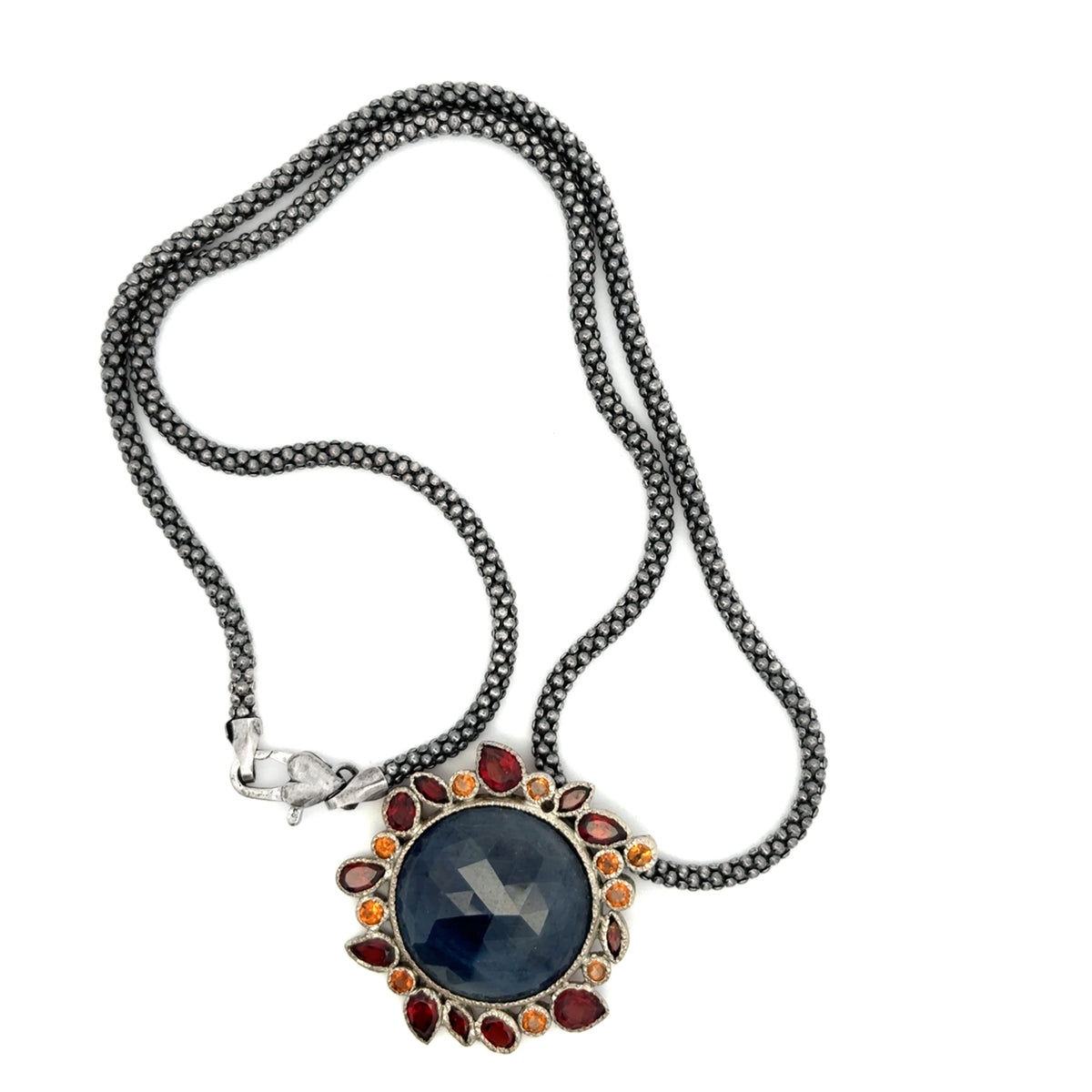 Circle of Fire - Silver Round Blue Sapphire Pendant