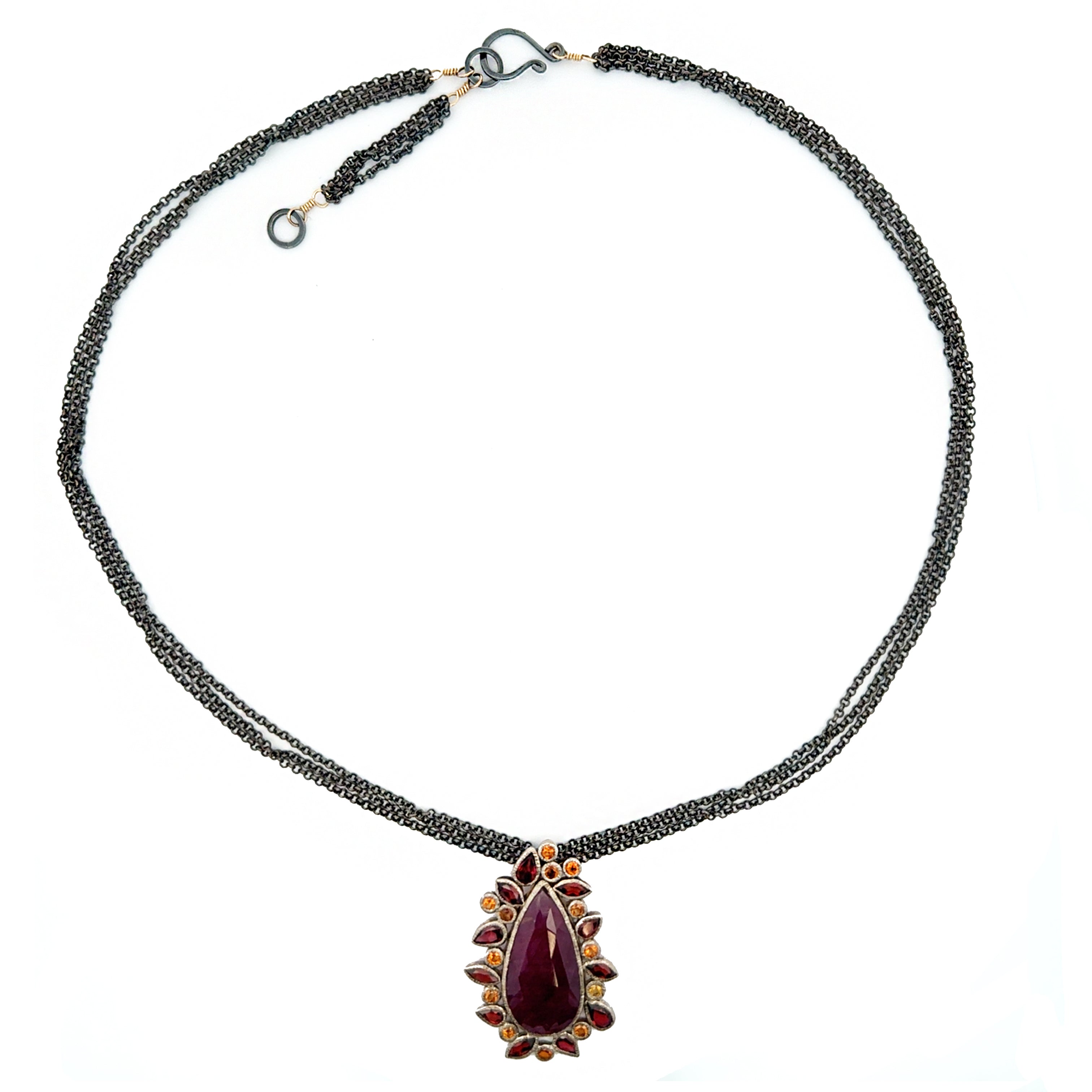 Circle of Fire - Silver Red Sapphire Pendant on Triple Chain