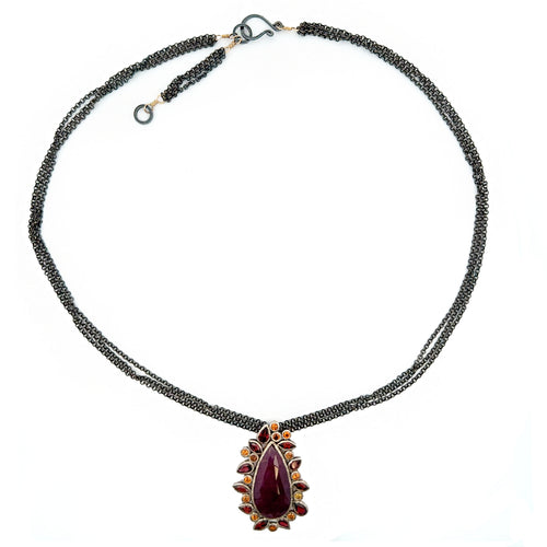 Circle of Fire - Silver Red Sapphire Pendant on Triple Chain