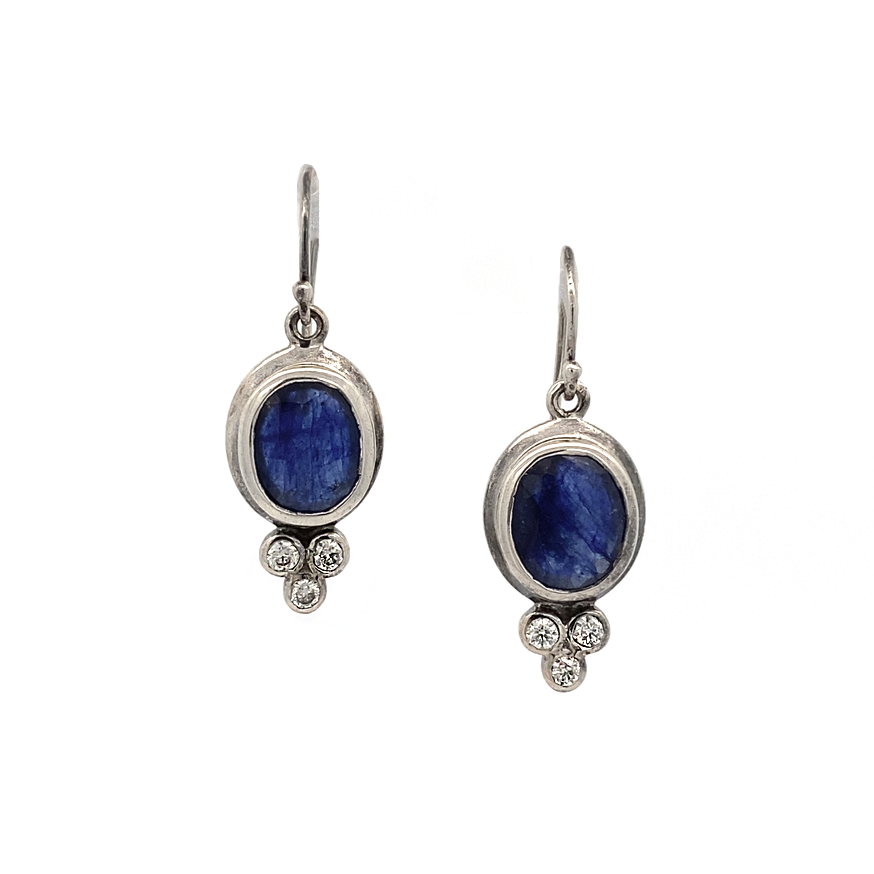 Silver Sapphire and Diamond Earrings