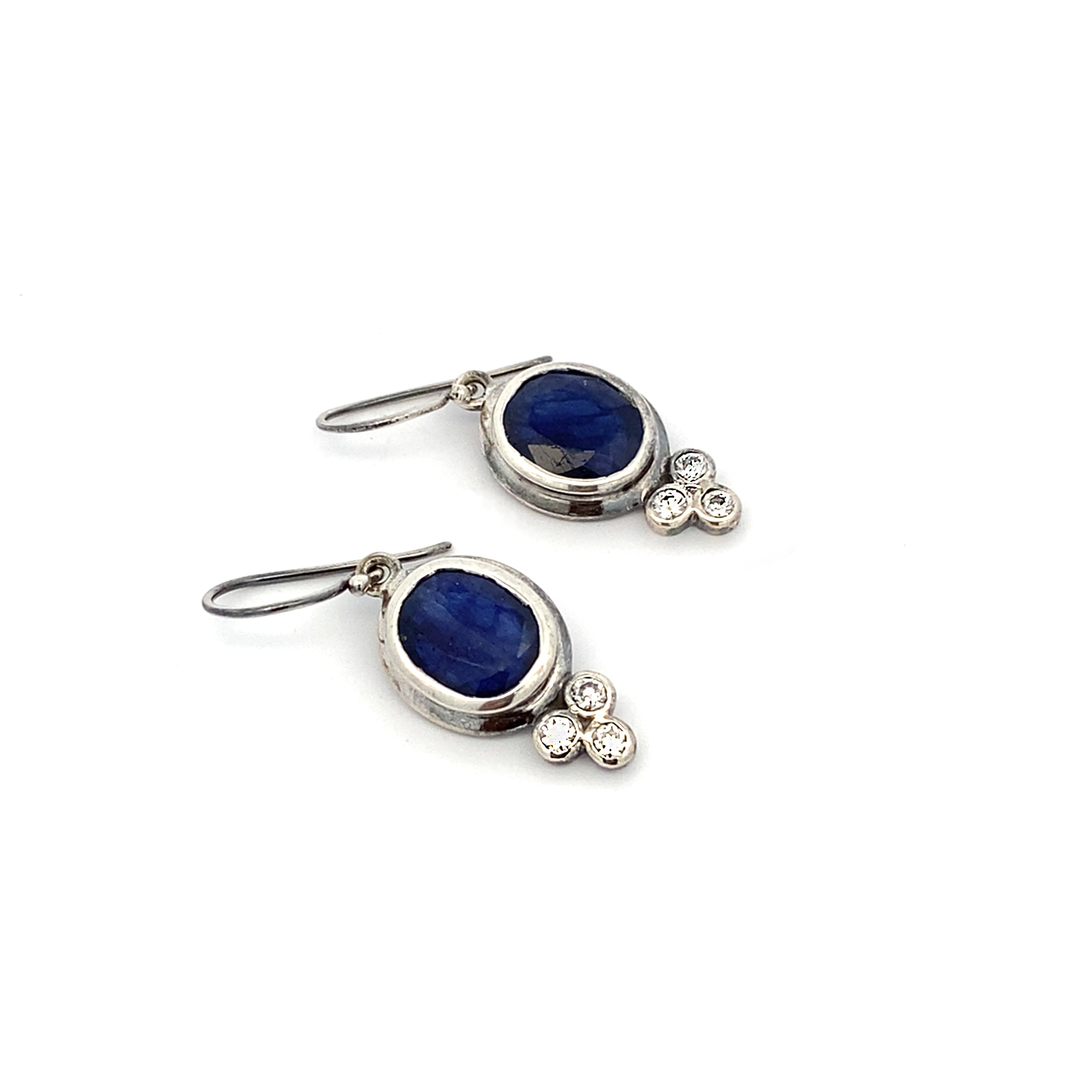Silver Sapphire and Diamond Earrings