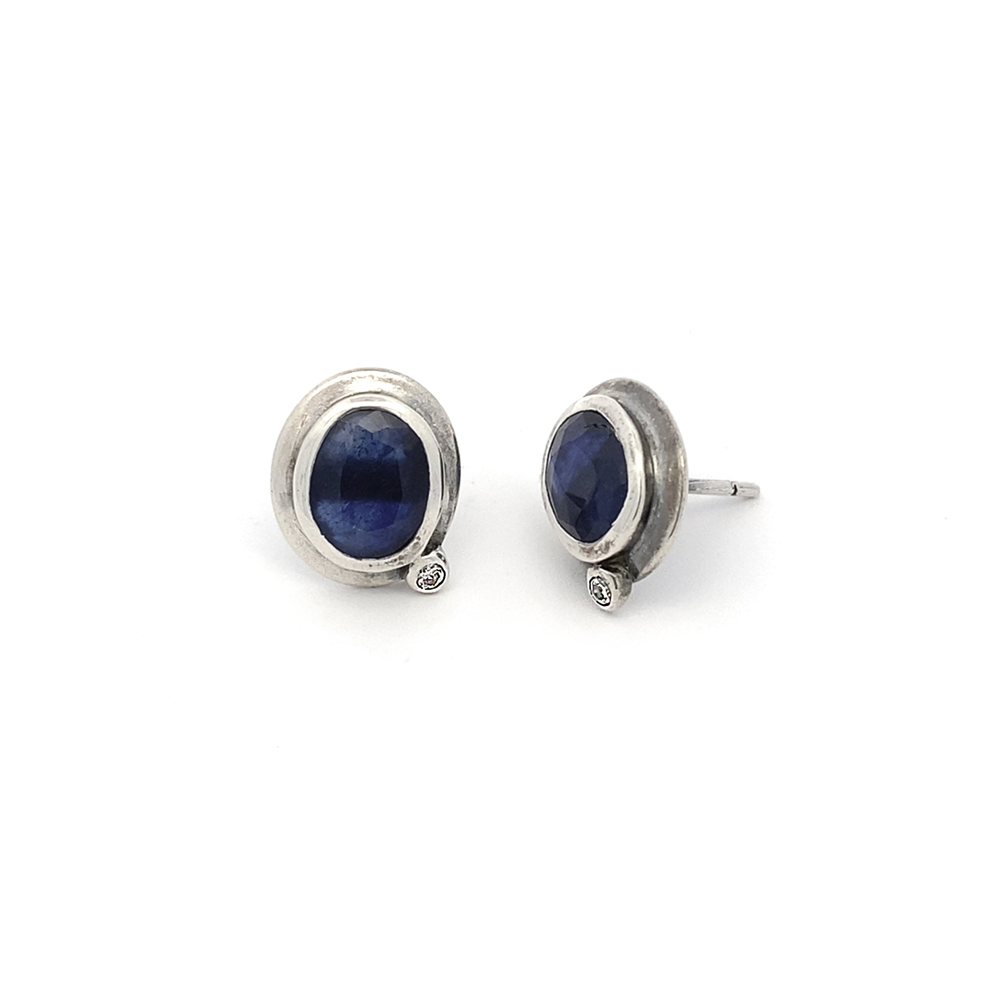 Silver Sapphire and Diamond Studs