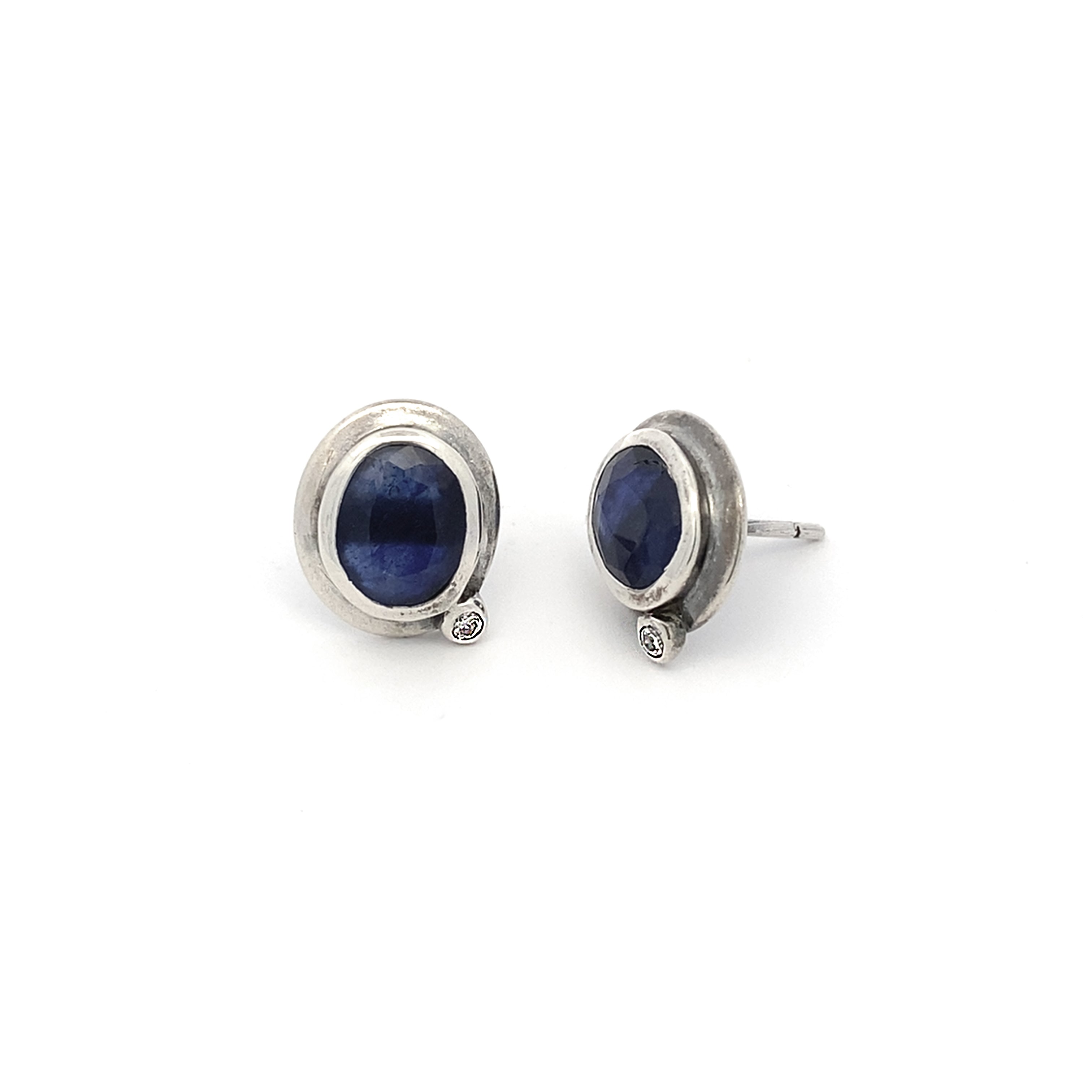 Silver Sapphire and Diamond Studs