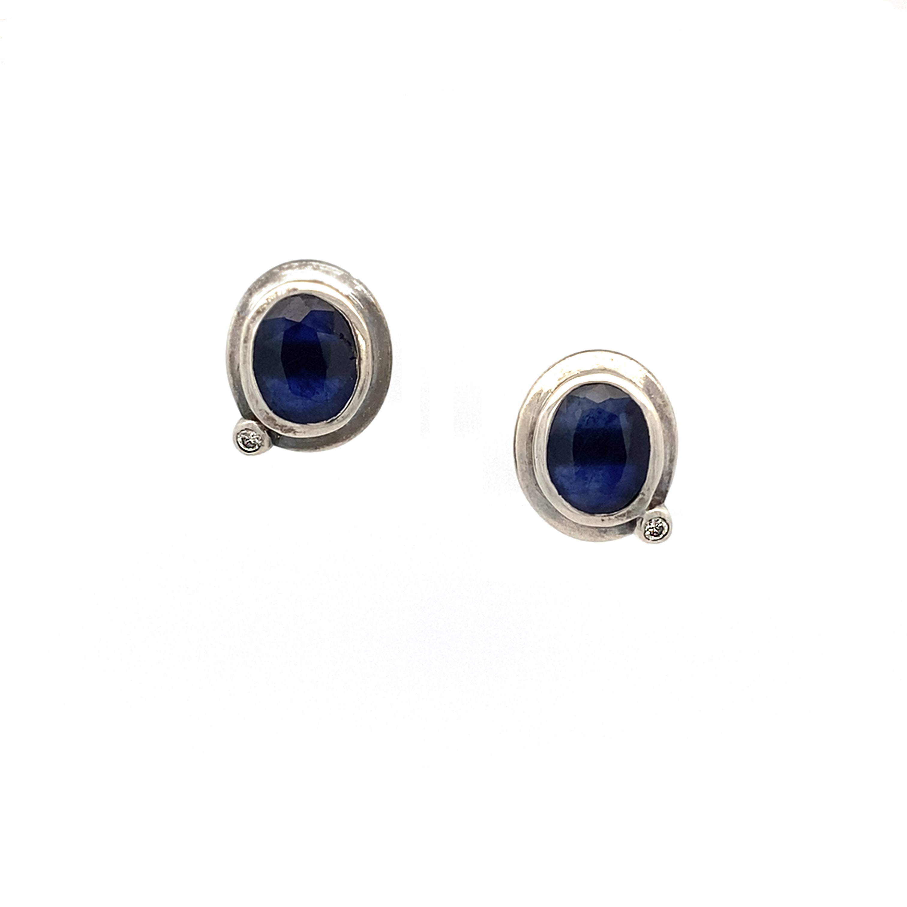 Silver Sapphire and Diamond Studs