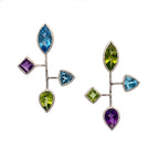 Silver Asymmetrical Blue Topaz, Amethyst, Peridot Earrings - Q Evon Fine Jewelry
