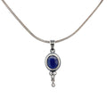 Silver Sapphire and Diamond Pendant On Woven Chain - Q Evon Fine Jewelry