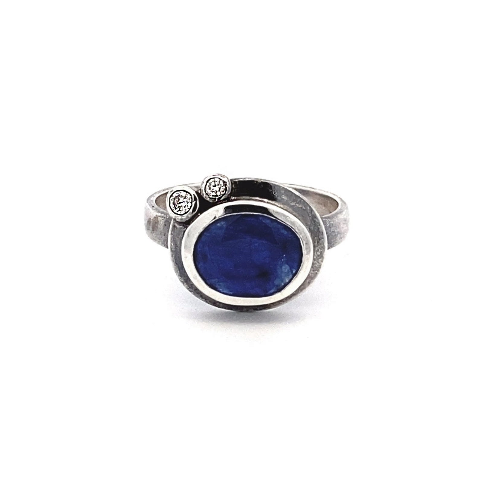 Silver Sapphire and Diamond Ring