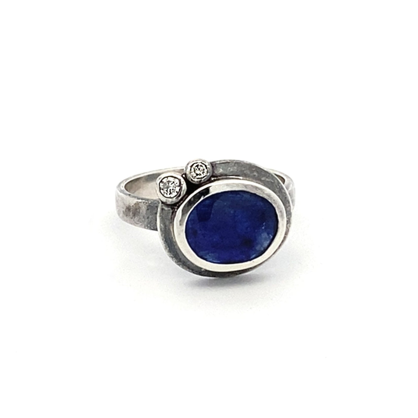 Silver Sapphire and Diamond Ring