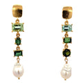 Asymmetrical Tourmaline and Pearl Gold Earrings - Q Evon Fine Jewelry
