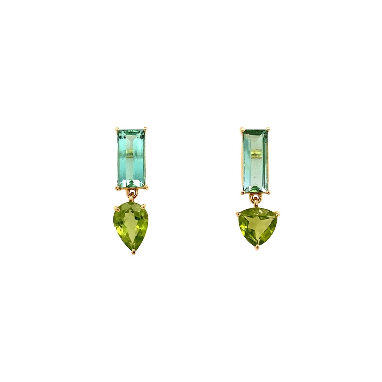 Tourmaline & Peridot Gold Post Earring