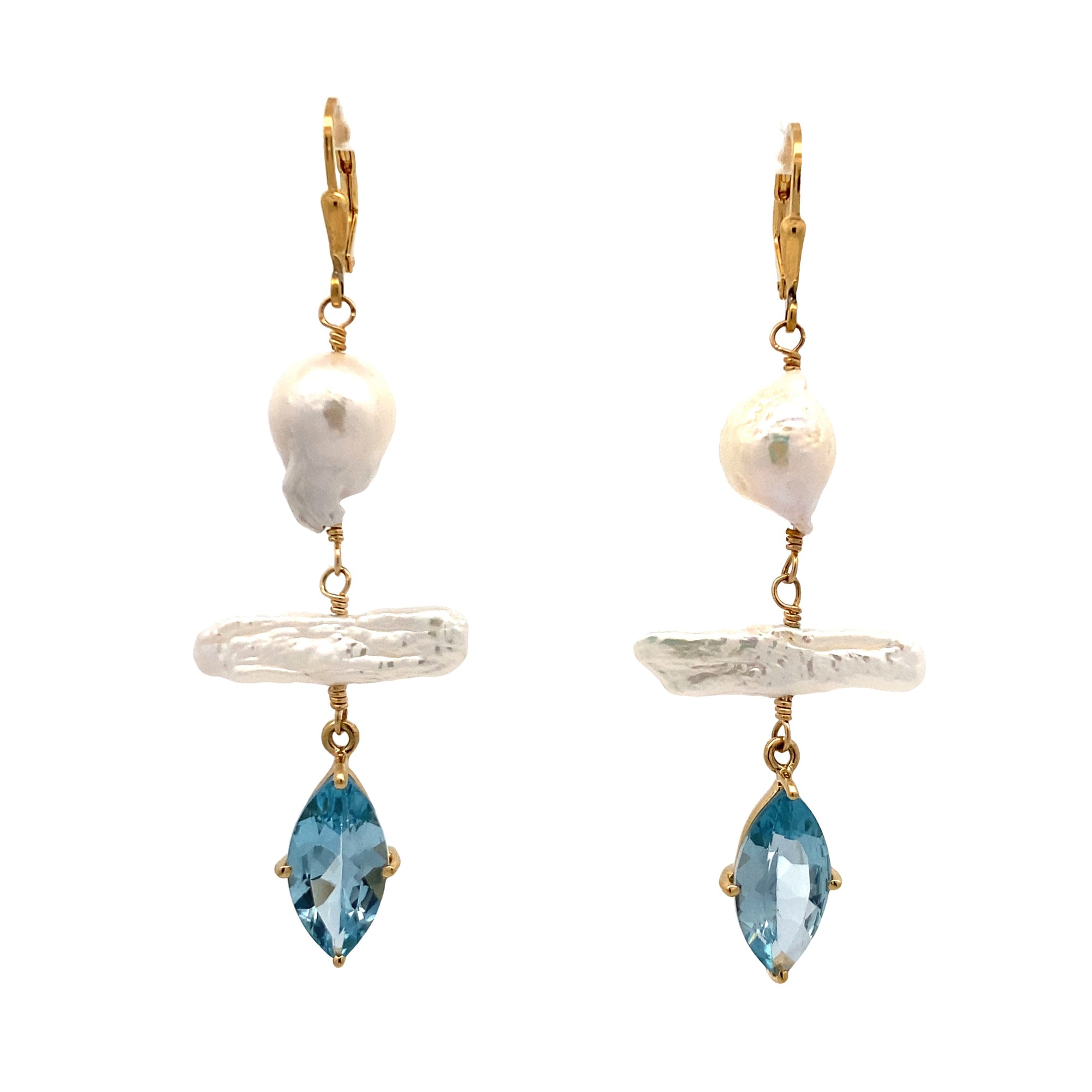 Blue Topaz & Stick Pearl Leverback Earring