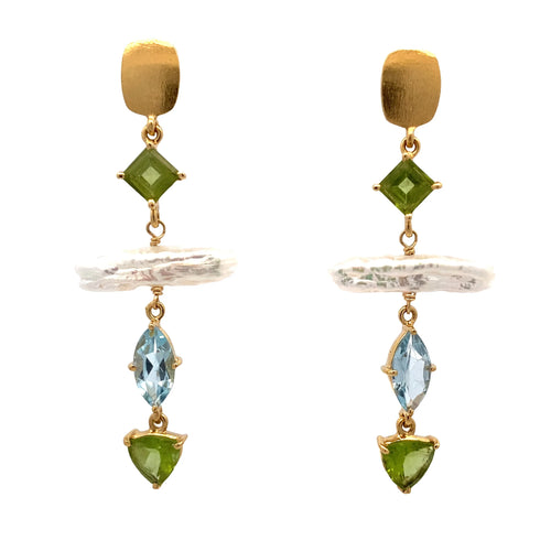 18K Vermeil Peridot, Blue Topaz and Pearl - Q Evon Fine Jewelry