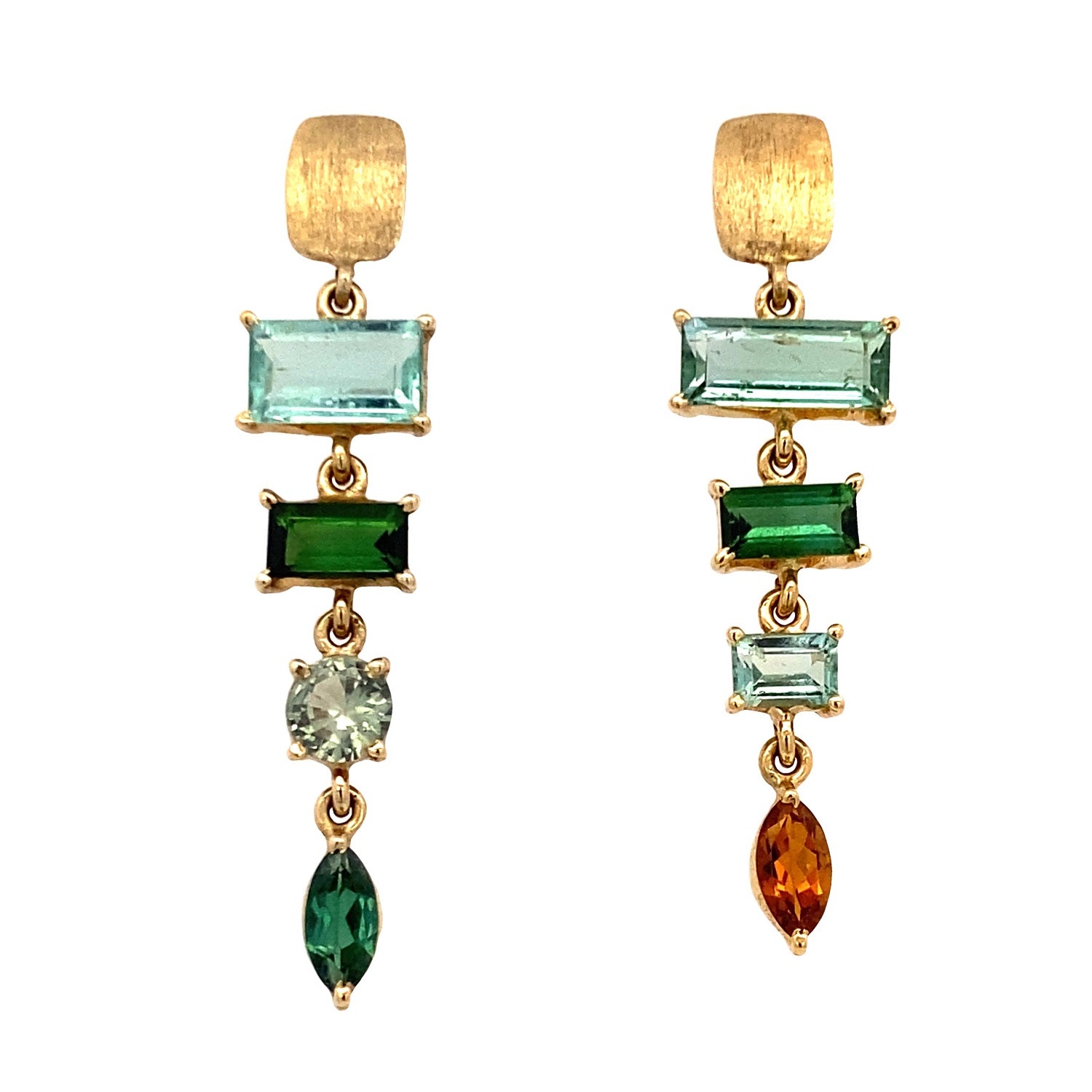 Asymmetrical Gold Post Top Tourmaline Earrings