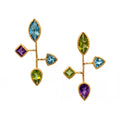 Gold Asymmetrical Blue Topaz, Amethyst, Peridot Earrings - Q Evon Fine Jewelry