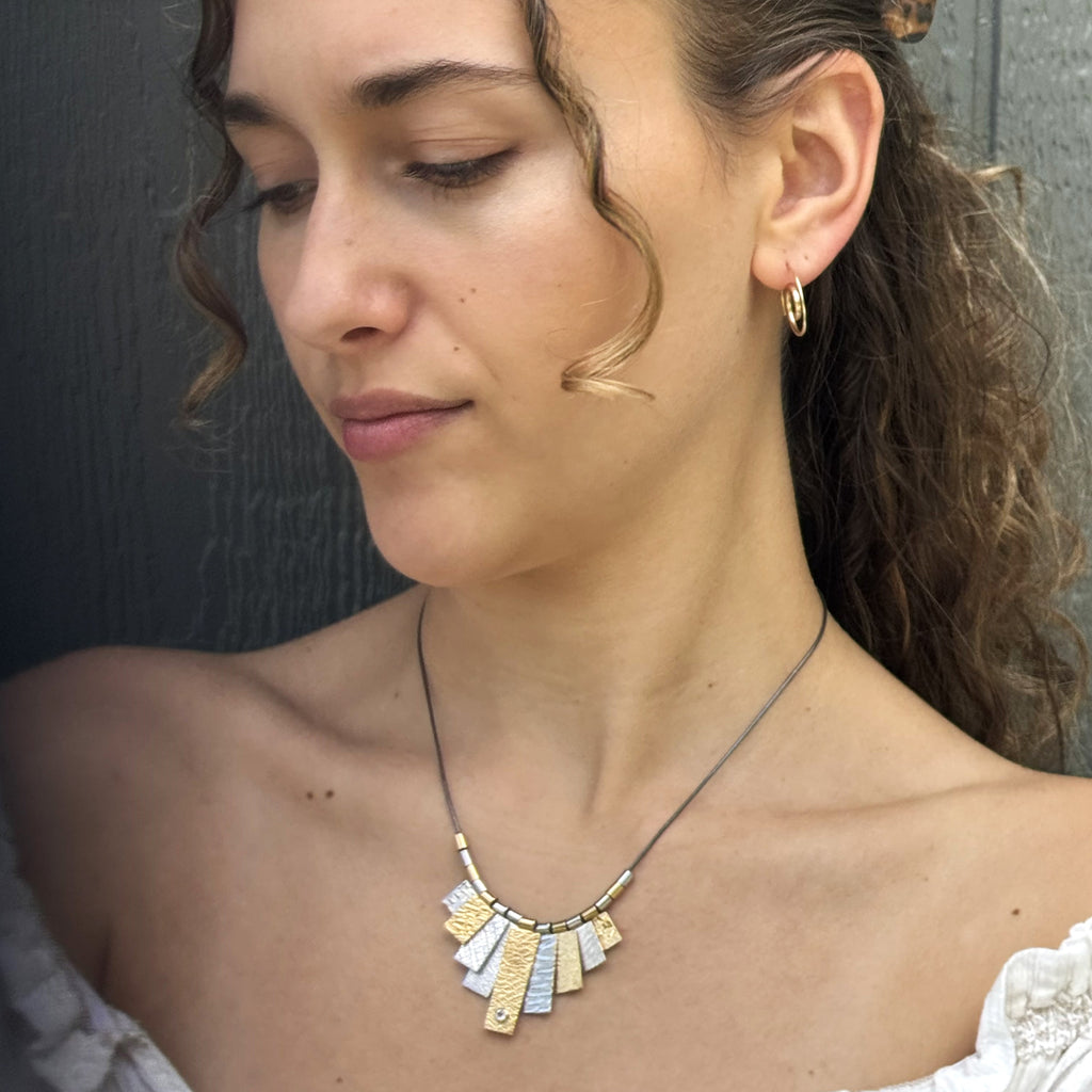 9 Tab Mixed Metal Necklace with Diamond