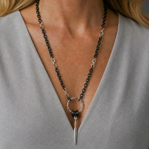 Black and White Upcycled Necklace - Medium