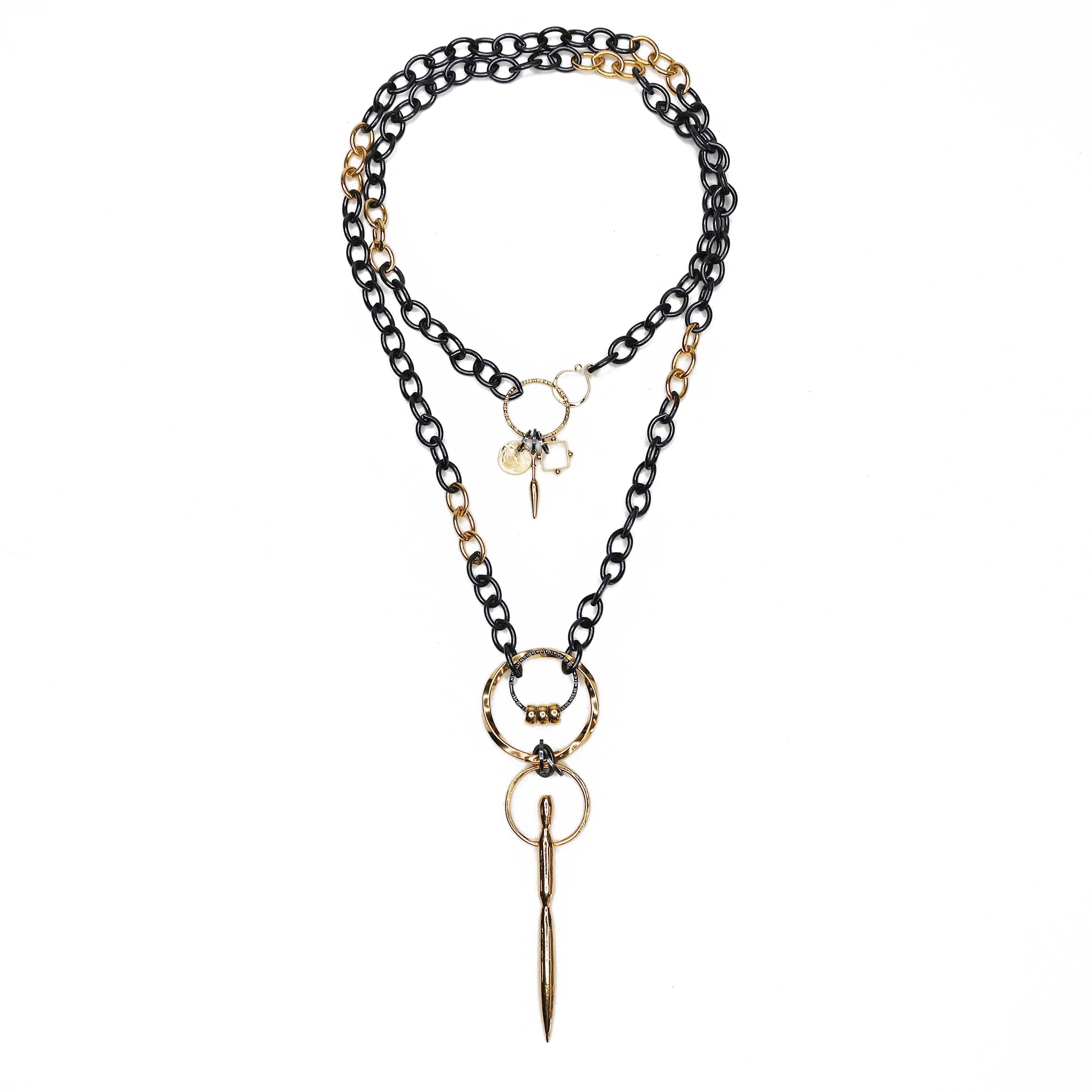 Black and Gold Upcycled Necklace - Large