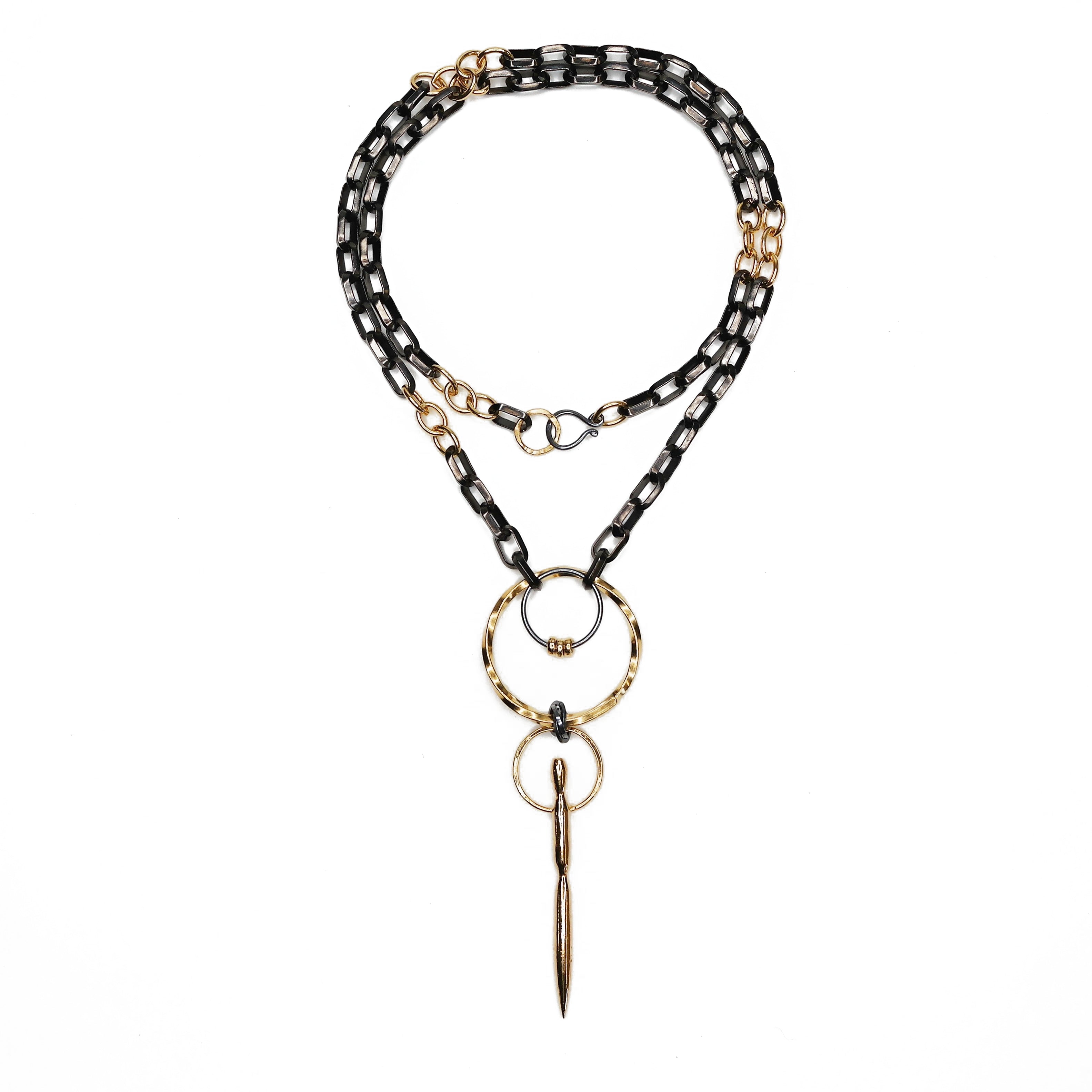 Black and Gold Upcycled Necklace - XL