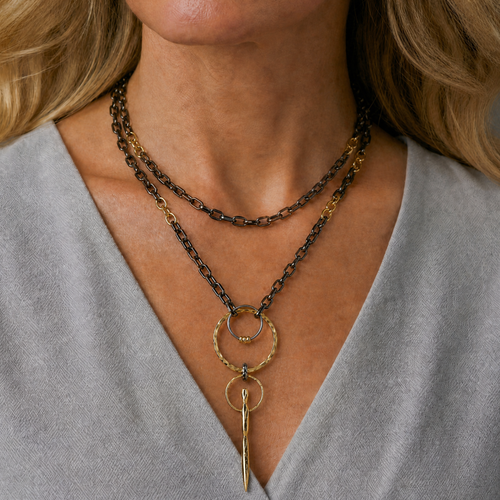 Black and Gold Upcycled Necklace - XL