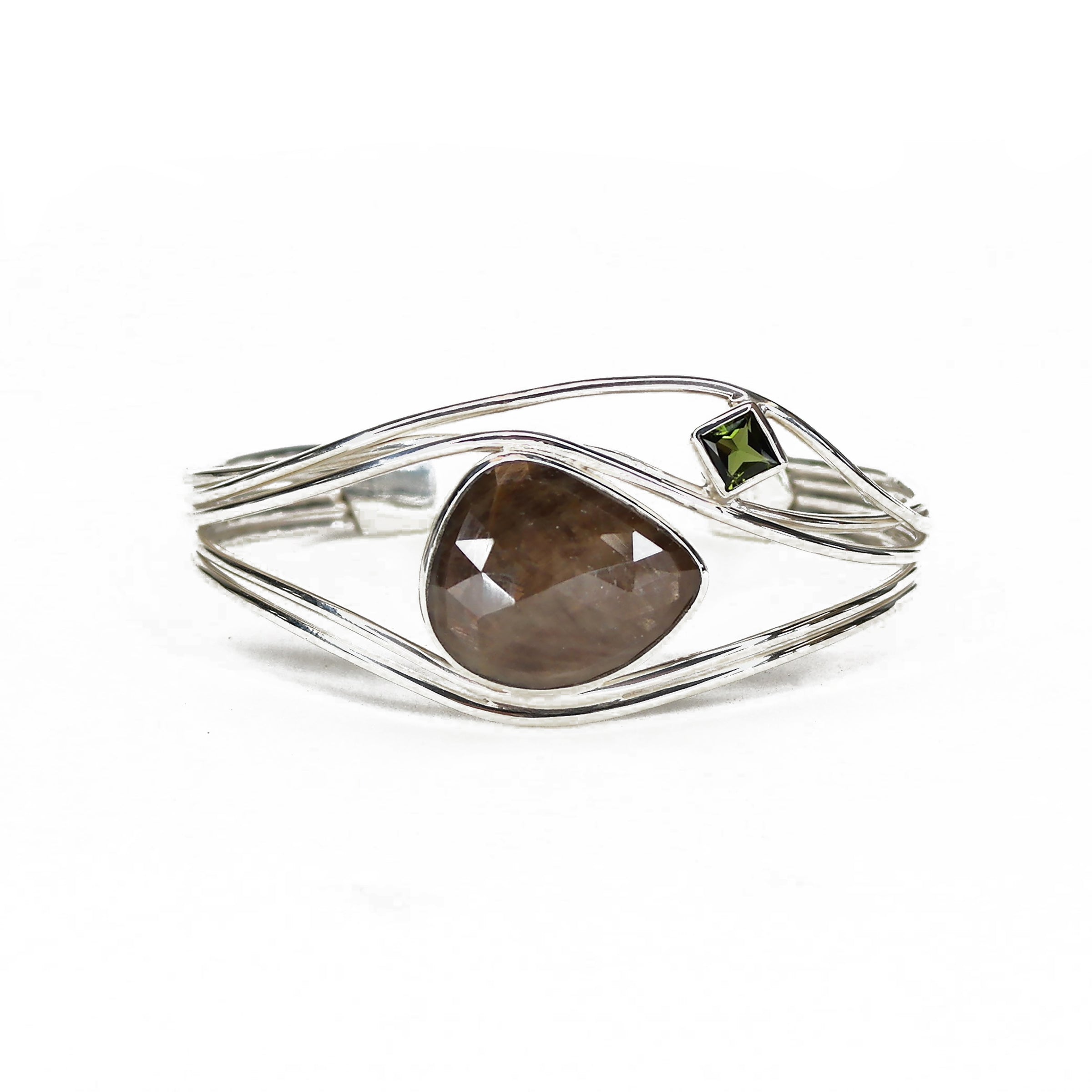 Bronze Sapphire & Green Tourmaline Cuff Bracelet