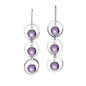 Triple Gems in Gold Forged Circles - Amethyst