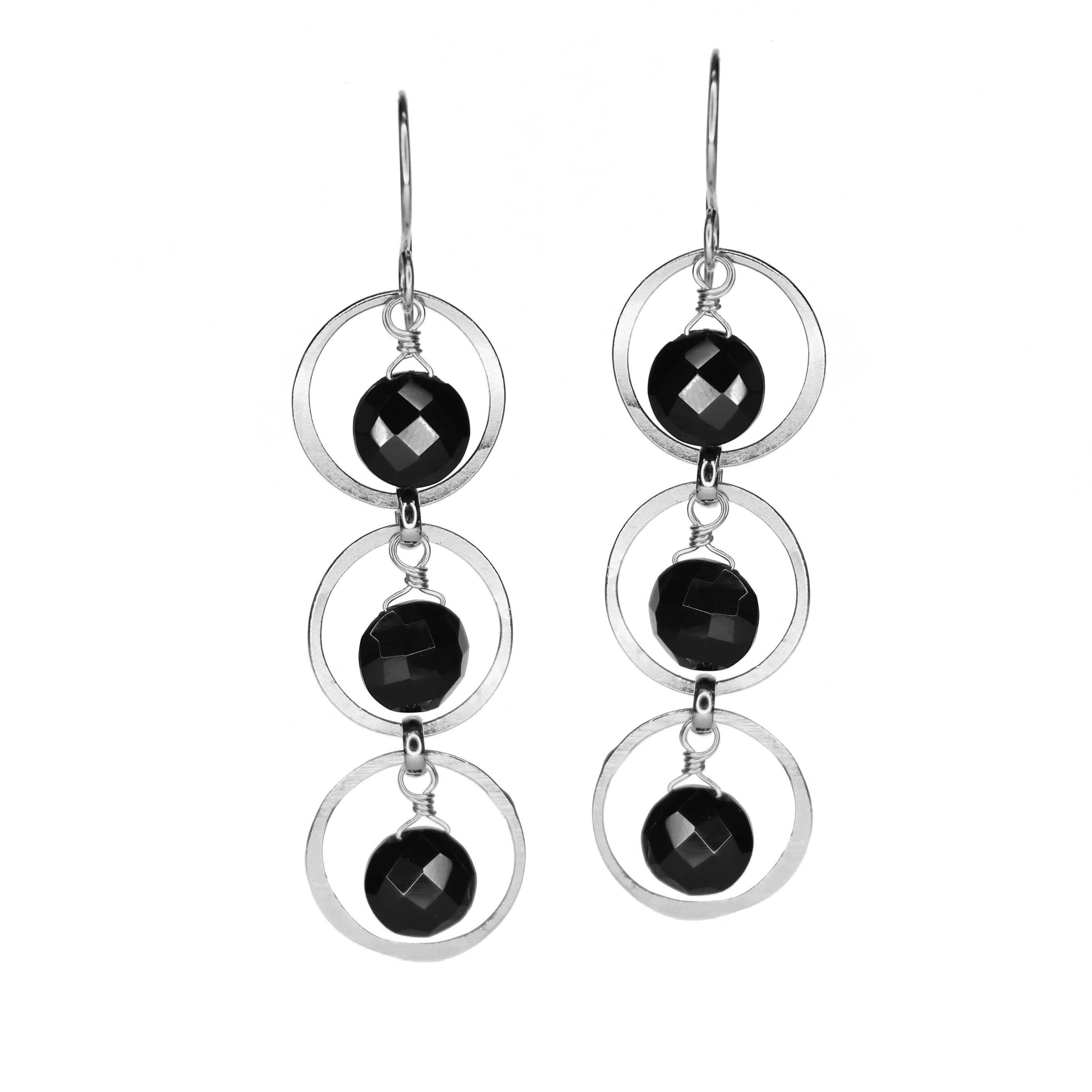 Triple Gems in Forged Circles - Black Onyx