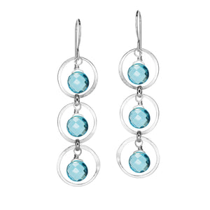 Triple Gems in Gold Forged Circles - Blue Topaz