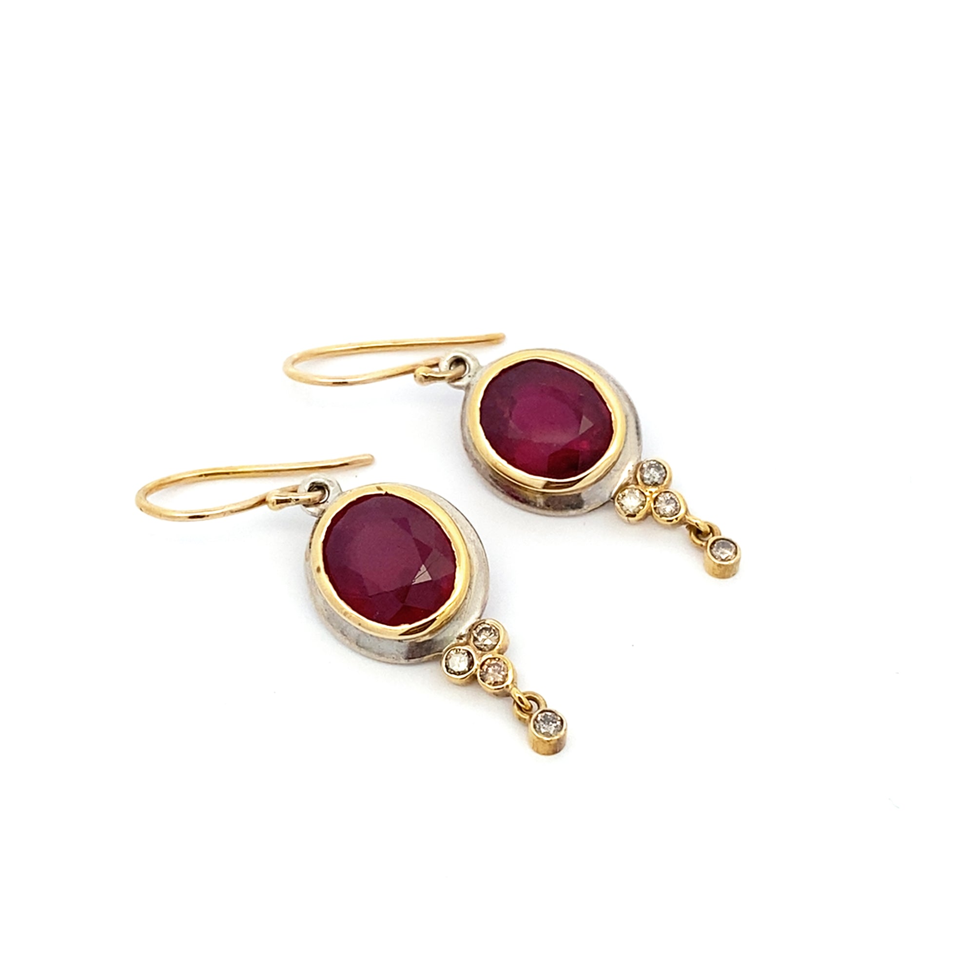 Silver Ruby & 14k Earrings with Champagne Diamond