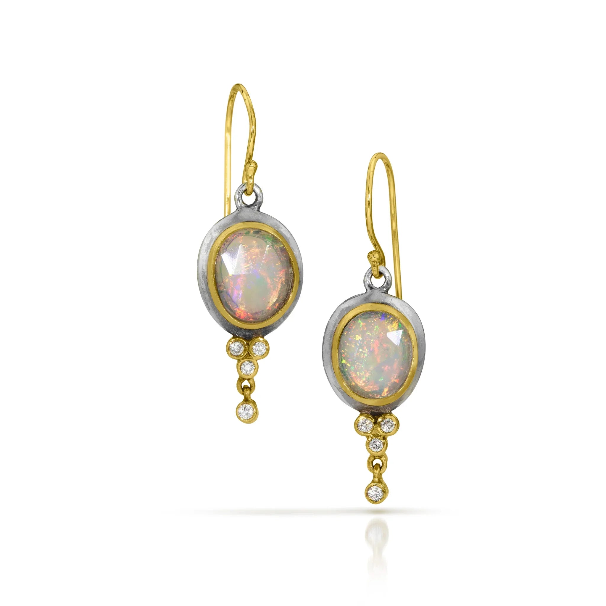 Opal & 14k Earrings with White Diamonds - Q Evon Fine Jewelry