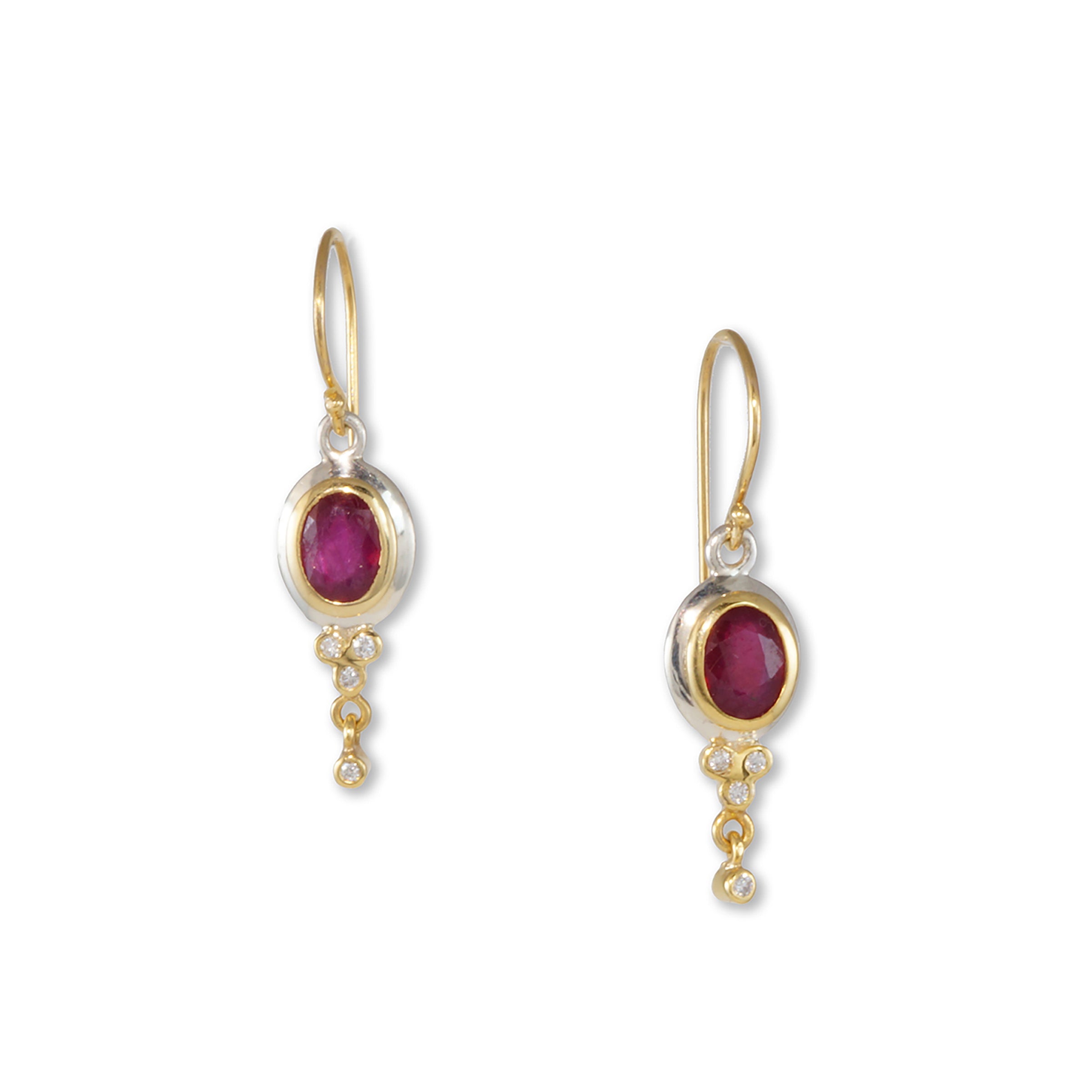 Silver Ruby & 14k Earrings with White Diamonds