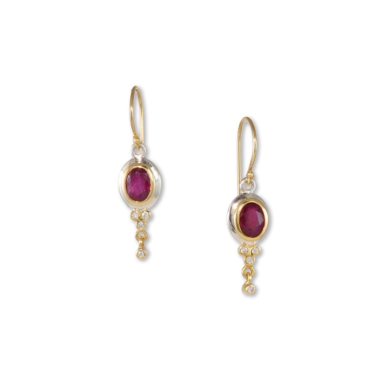 Silver Ruby & 14k Earrings with White Diamonds