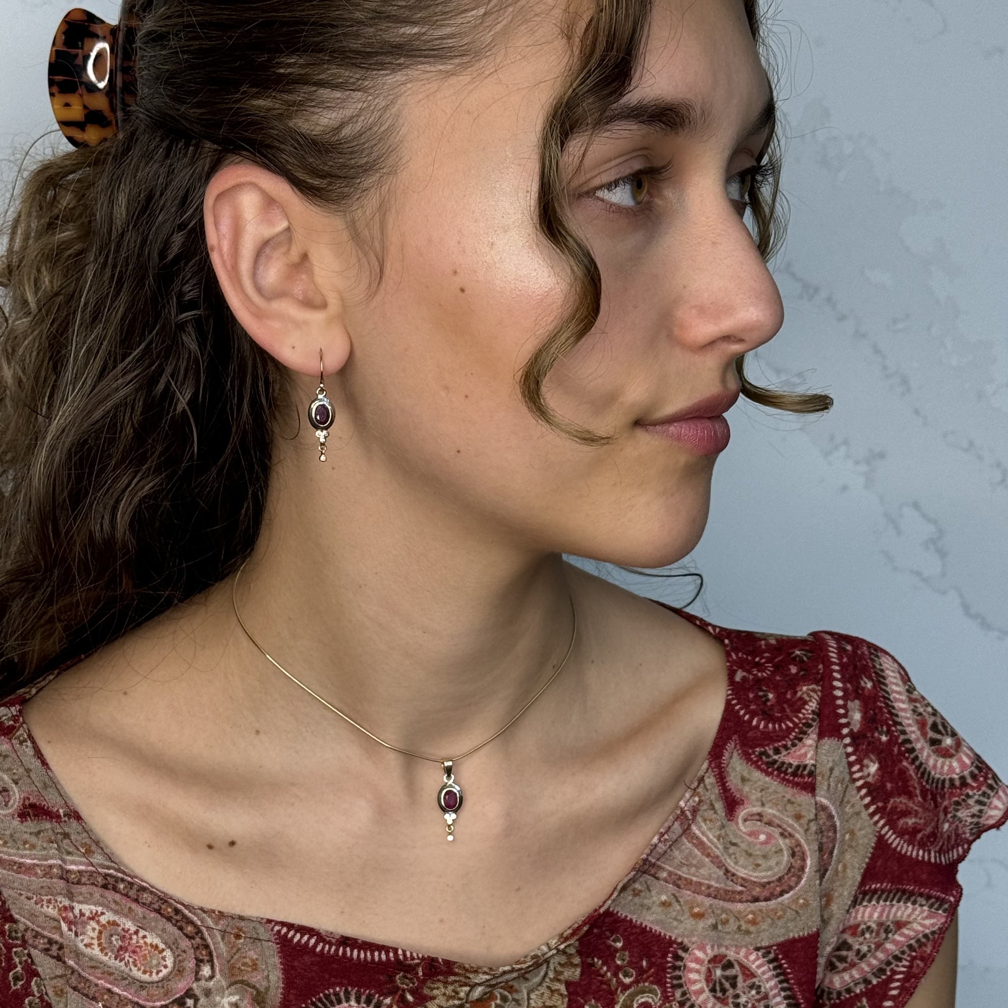 Silver Ruby and 14k Pendant with Diamonds