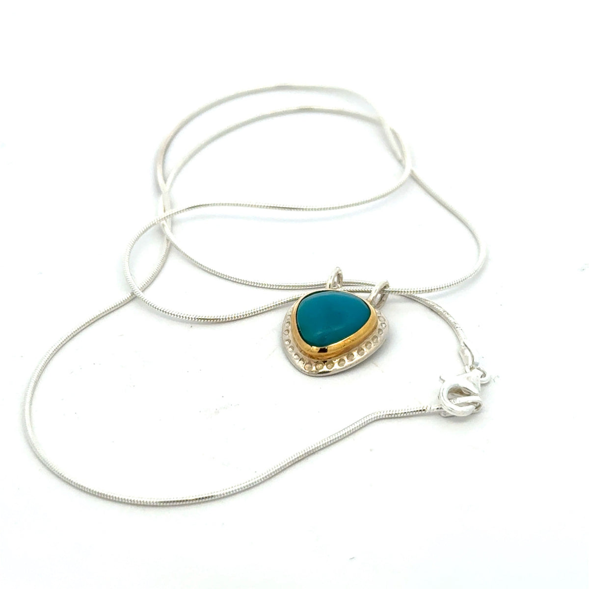 Gem Silica Chrysocolla Silver and 14k Pendant