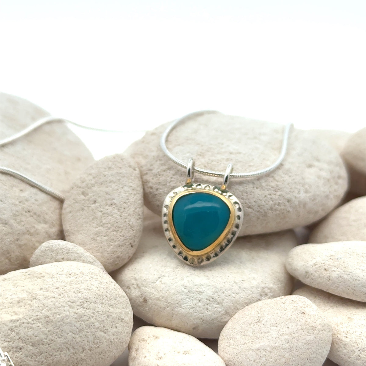 Gem Silica Chrysocolla Silver and 14k Pendant