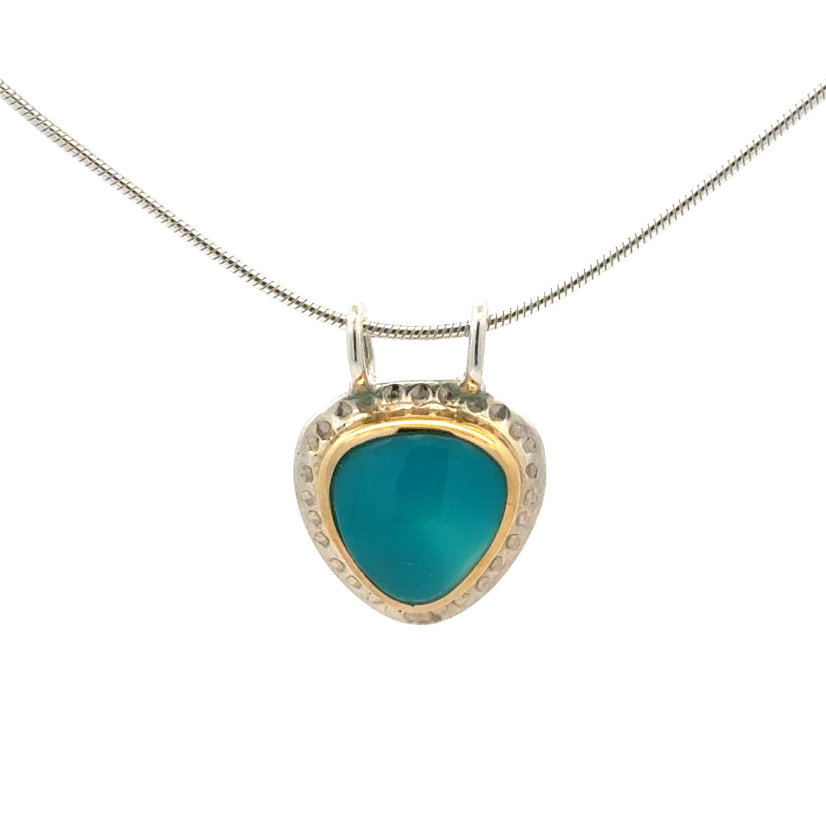 Gem Silica Chrysocolla Silver and 14k Pendant