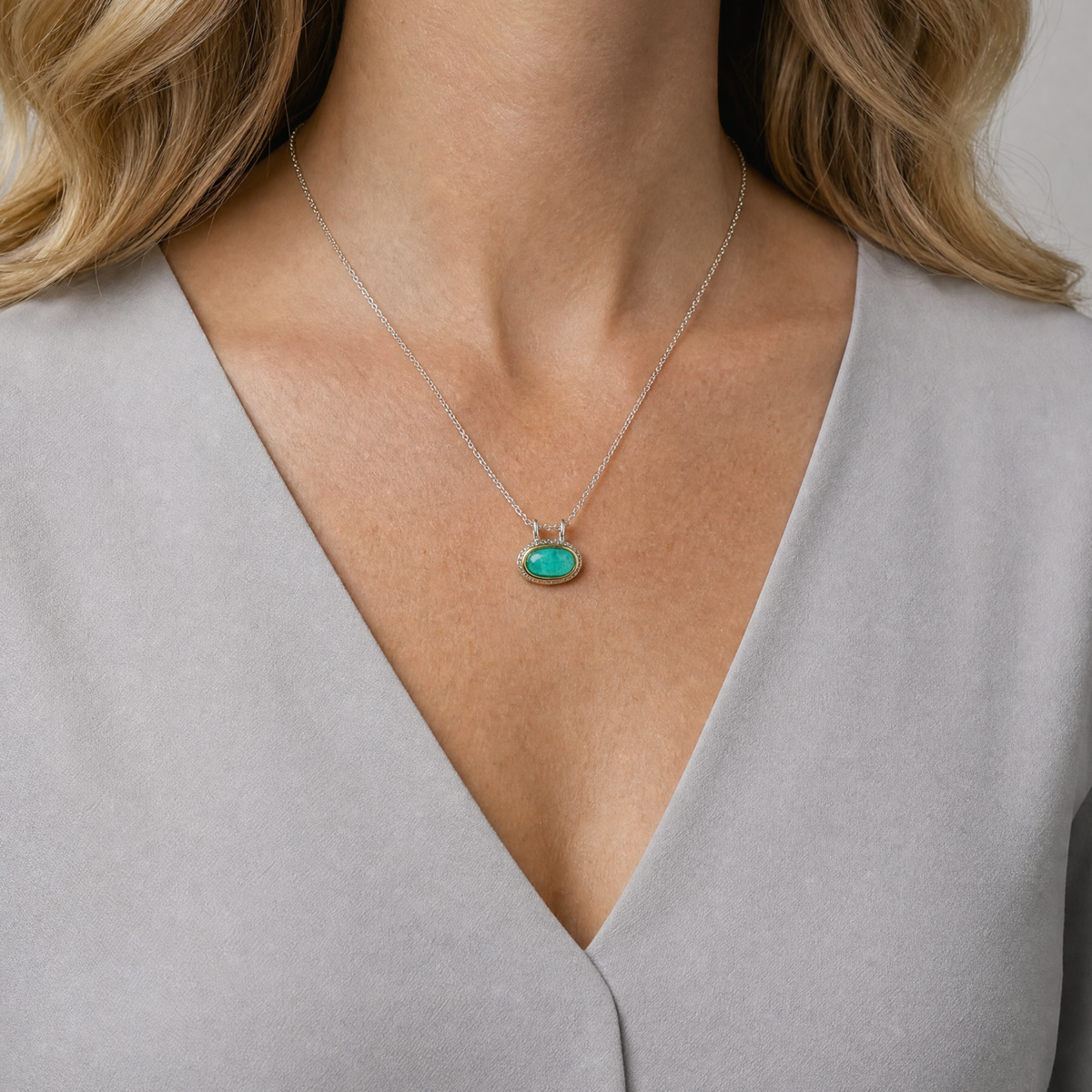 Rare Inspiration Mine Gem Silica Silver and 14k Pendant