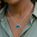 Gem Silica Chrysocolla Silver and 14k Pendant - Q Evon Fine Jewelry