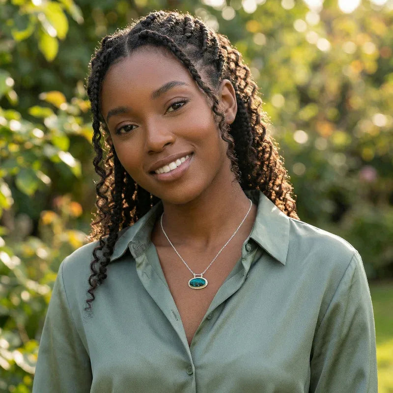 Gem Silica Chrysocolla Silver and 14k Pendant - Q Evon Fine Jewelry