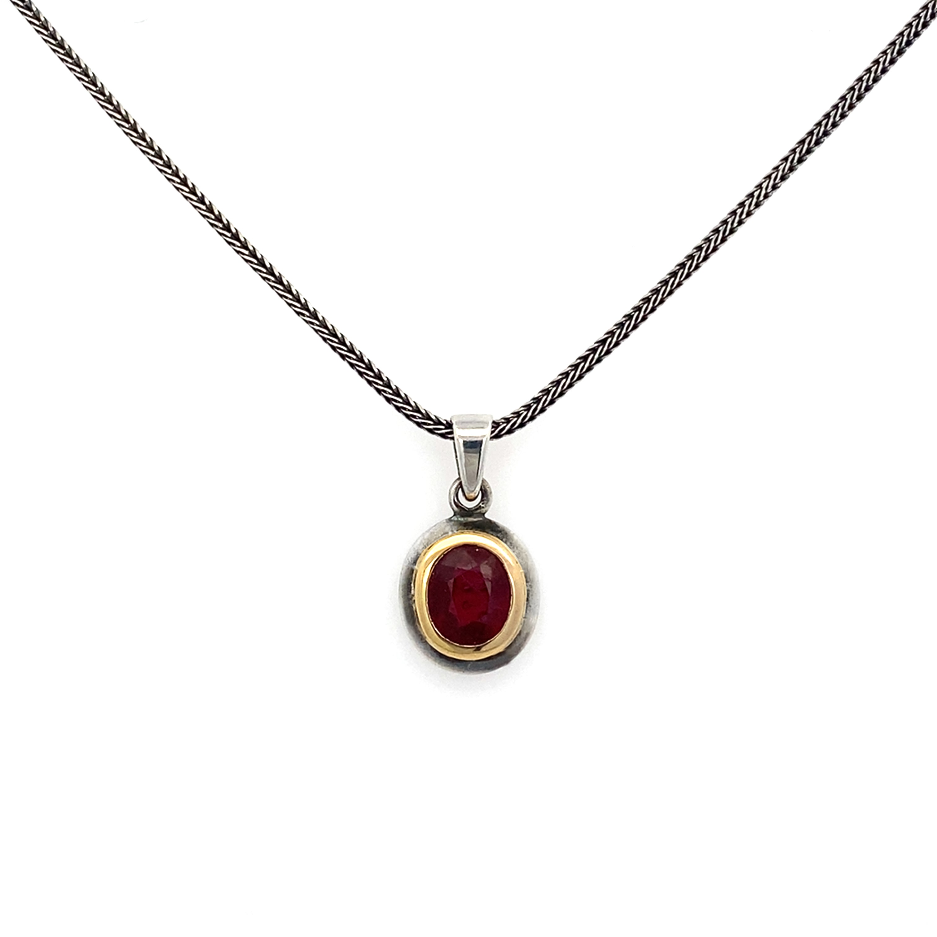Silver Ruby & 14k Pendant