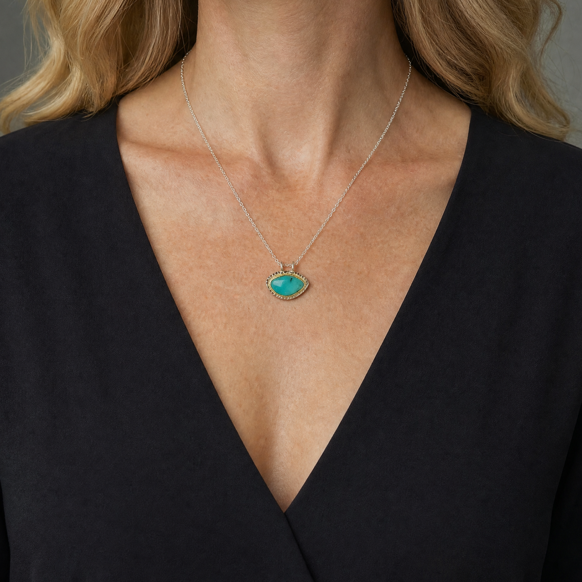 Rare Inspiration Mine Gem Silica Silver and 14k Pendant